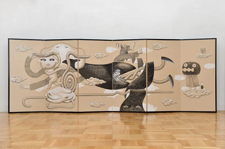 『十鬼夜行』(2012) W:3150mm×H:1100mm 屏風/アクリル絵具・墨