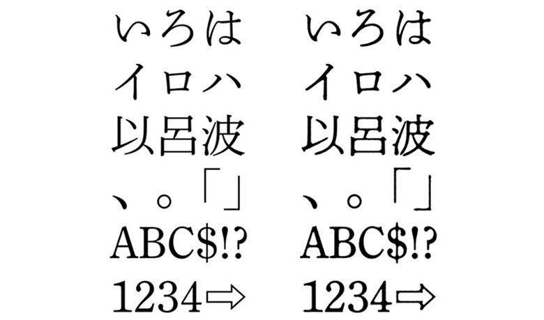 左 秀英明朝L / 右 秀英にじみ明朝L 引用元:大日本印刷株式会社 公式サイト
